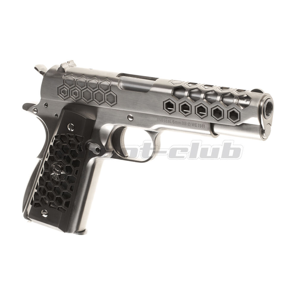 WE M1911 Hex Cut Airsoftpistole Full Metal cal. 6mm BB Silver Bild 2