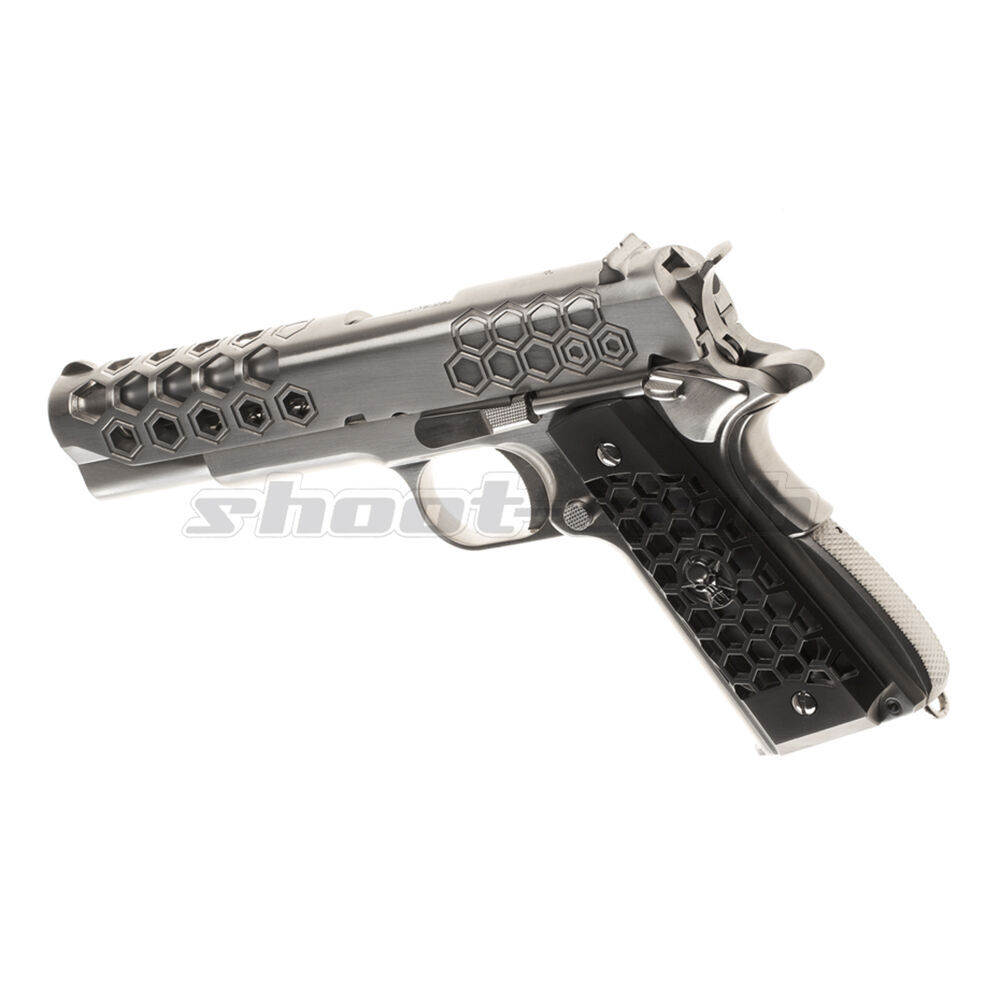 WE M1911 Hex Cut Airsoftpistole Full Metal cal. 6mm BB Silver