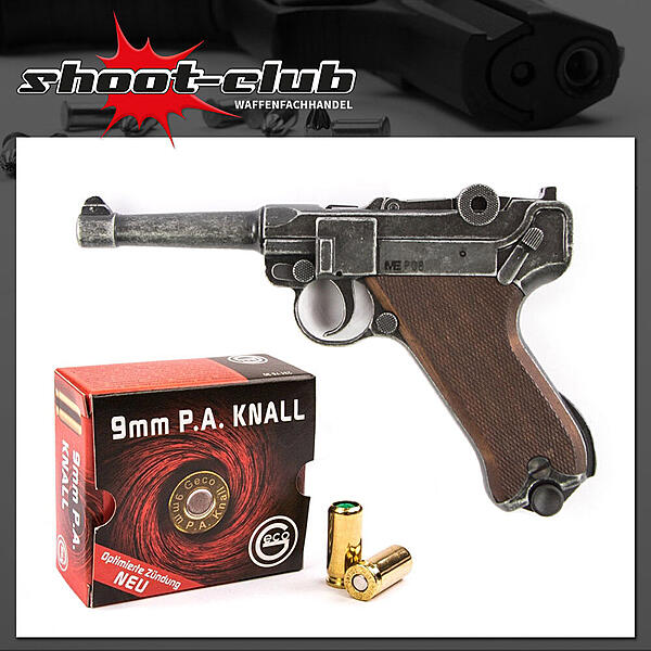 Schreckschuss Pistole P 08 mit Kniegelenkverschluss Kal. 9mm P.A.K. für  259.00 Euro günstig kaufen